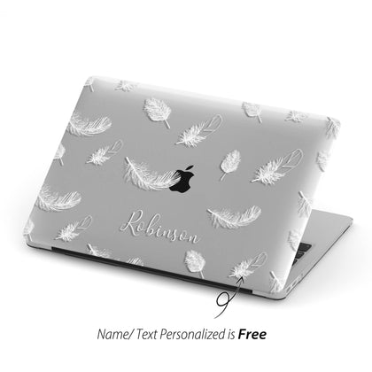 Abstract White Feathers, Clear Macbook Hard Case, Custom name - MinimalGadget