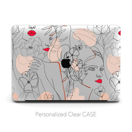 Abstract Woman Face, Macbook Clear Case , Line Art flowers leaves - MinimalGadget