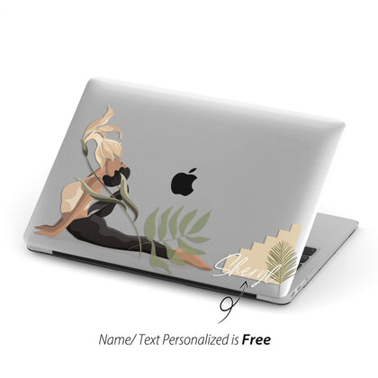 Abstract Yoga Girl Floral Plants Illustration, Macbook Clear Case, Personalized Name - MinimalGadget