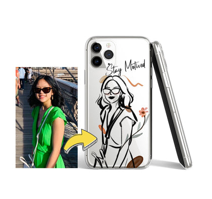 CUSTOM Abstract Portrait iPhone Case, Personalized Hand-illustrated Line Art - MinimalGadget