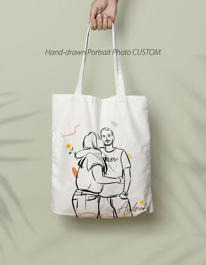 Custom Line Art Photo Canvas Tote Bag for Family, Couple, boyfriend gift - MinimalGadget