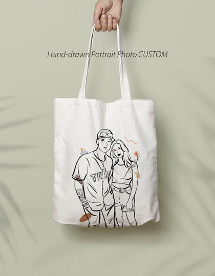 Custom Line Art Photo Canvas Tote Bag for Family, Couple, boyfriend gift - MinimalGadget