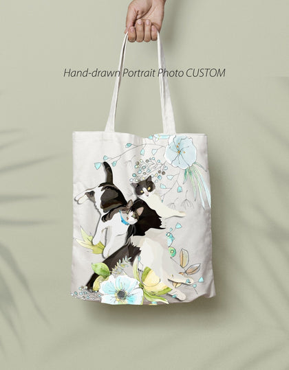 Custom Pet Portrait Canvas Tote Bag for your Dog Cat gift - MinimalGadget