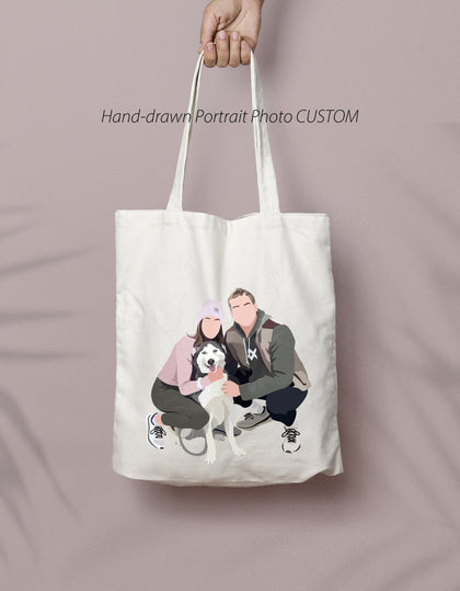 Custom Portrait Photo Canvas Tote Bag for Family, Couple, boyfriend gift - MinimalGadget