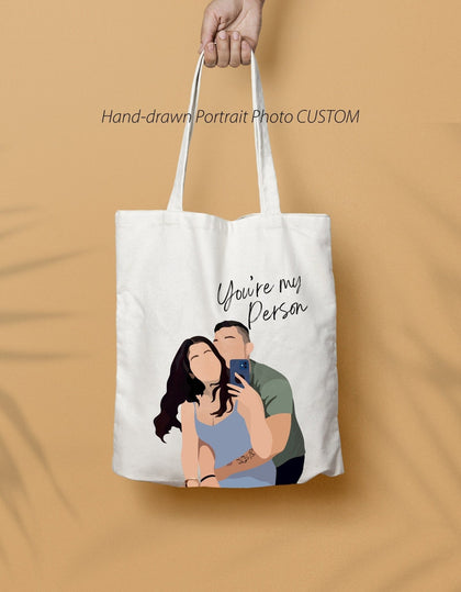 Custom Portrait Photo Canvas Tote Bag for Family, Couple, boyfriend gift - MinimalGadget
