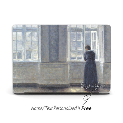 Hammershøi Art, Macbook Case Personalized name, Tall windows - MinimalGadget