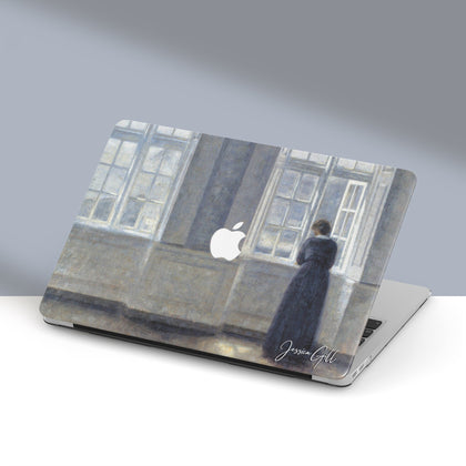 Hammershøi Art, Macbook Case Personalized name, Tall windows - MinimalGadget