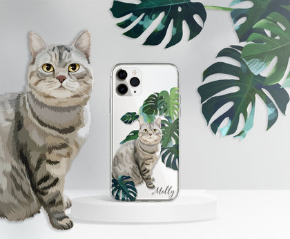 Meowstera! CUSTOM Your Cat with Watercolor Monstera, iPhone Clear Case - MinimalGadget