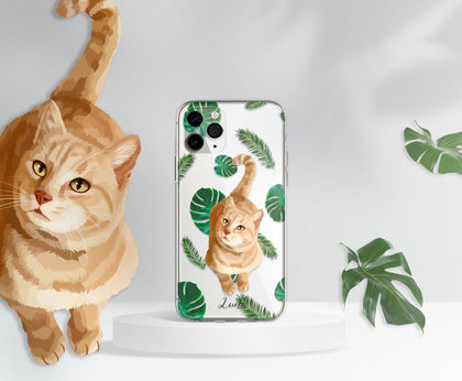 Meowstera! CUSTOM Your Cat with Watercolor Monstera, iPhone Clear Case - MinimalGadget