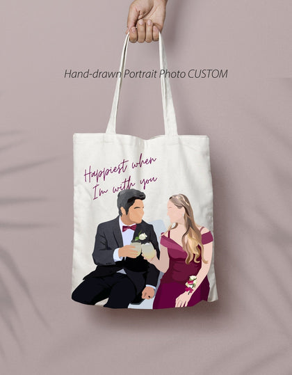 Personalized Hand illustrated Portrait Tote Bag for Family, Couple, boyfriend gift - MinimalGadget