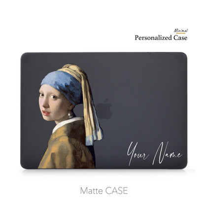 Personalized Macbook Matte Case, Navy Black Painting, Girl with Pearl Earring - MinimalGadget