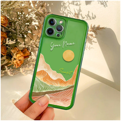 Personalized NAME Abstract Sunset Green Clear Phone Case - MinimalGadget