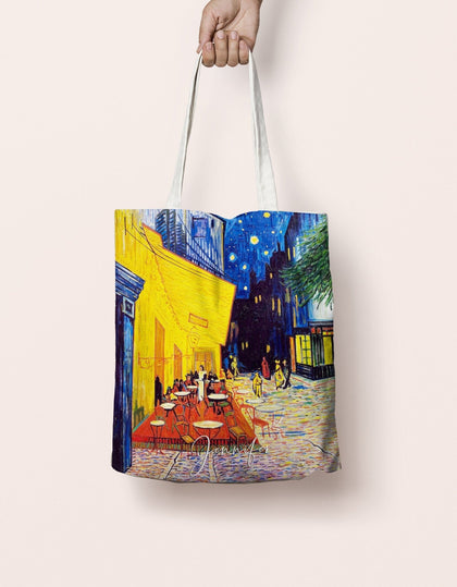 Personalized Name Van Gogh Canvas Tote Bag, Café Terrace at Night - MinimalGadget
