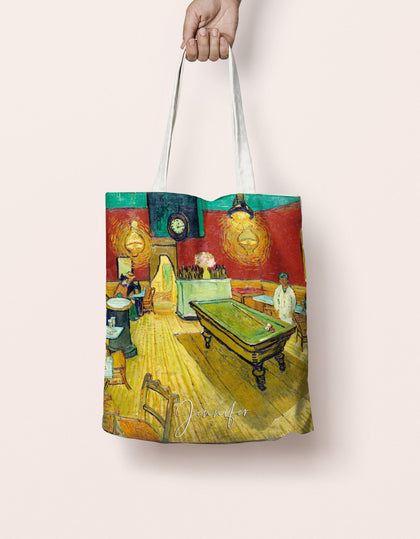 Personalized Name Van Gogh Canvas Tote Bag, Café Terrace at Night - MinimalGadget