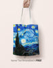 Personalized Name Van Gogh Canvas Tote Bag, The Starry Night