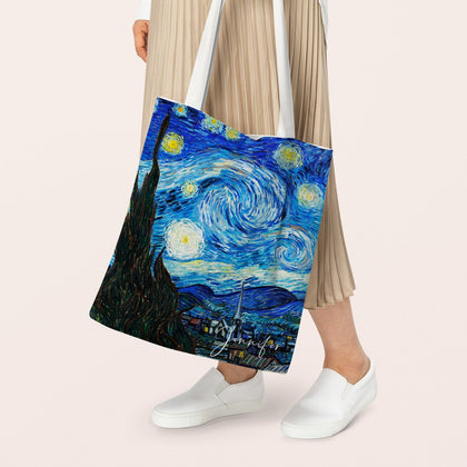 Personalized Name Van Gogh Canvas Tote Bag, The Starry Night - MinimalGadget