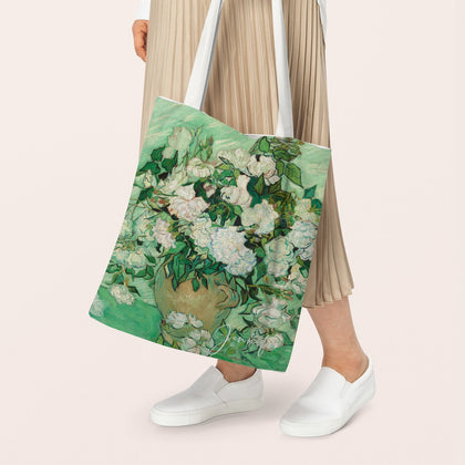 Personalized Name Van Gogh Canvas Tote Bag, Wild Roses, Modern Shopping Bag - MinimalGadget