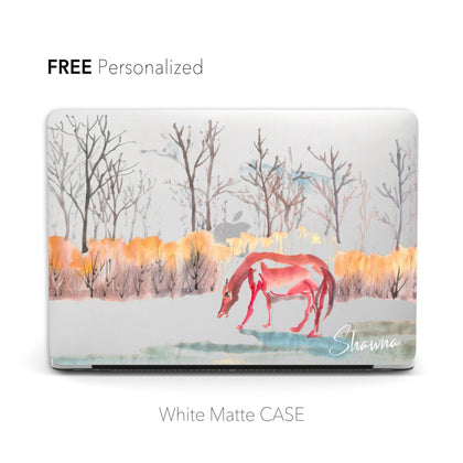 Personalized Oriental Ink Watercolor Painting, Horse Forest Landscape, Macbook Matte Case - MinimalGadget