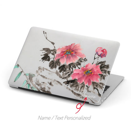 Personalized Oriental Painting, Ink Watercolor Peony Floral Macbook Matte CASE - MinimalGadget