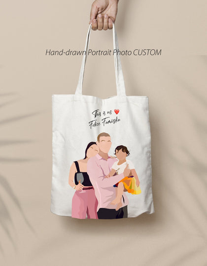 Personalized Portrait Hand illustrated Canvas Tote Bag for Family, Couple, boyfriend gift - MinimalGadget