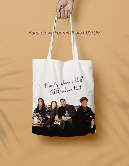 Personalized Portrait Hand illustrated Canvas Tote Bag for Family, Couple, boyfriend gift - MinimalGadget