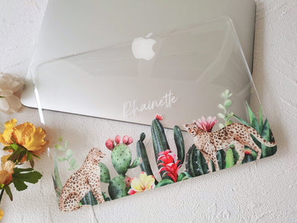 Personalized Watercolor Cactus, Custom Name Macbook Clear Hard Case - MinimalGadget