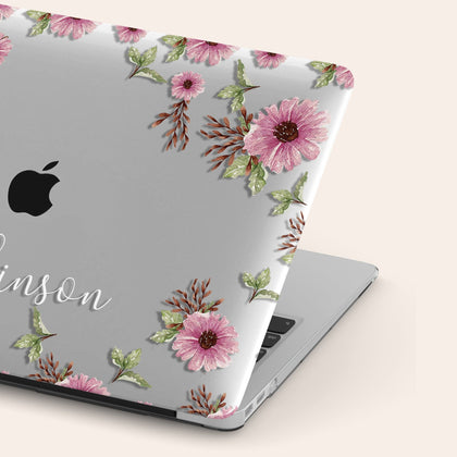 Retro Flowers Personalized Name Macbook Hard Cover, Aesthetic - MinimalGadget