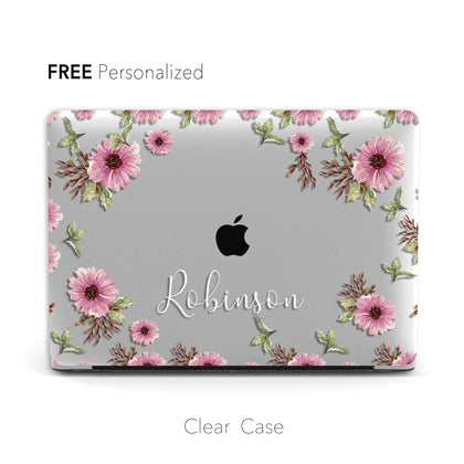 Retro Flowers Personalized Name Macbook Hard Cover, Aesthetic - MinimalGadget