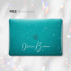 Twinkle Teal Clear Macbook Hard Case, Personalized NAME Glitter Case, Clear Stained