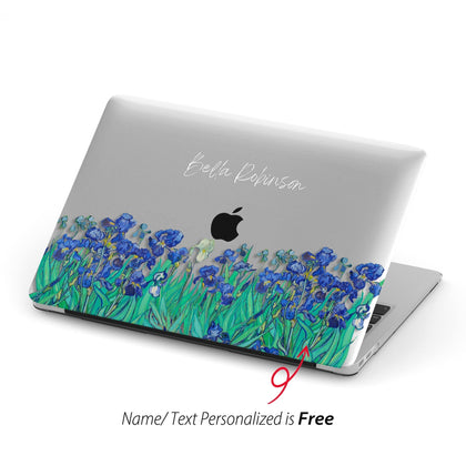 Van Gogh inspired Irises flower, Personalized Name Macbook CLEAR Hard Case - MinimalGadget