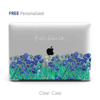 Van Gogh inspired Irises flower, Personalized Name Macbook CLEAR Hard Case - MinimalGadget