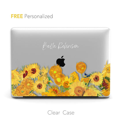Van Gogh Sunflowers inspired, Personalized Name Macbook CLEAR Hard Case - MinimalGadget
