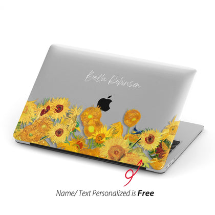 Van Gogh Sunflowers inspired, Personalized Name Macbook CLEAR Hard Case - MinimalGadget