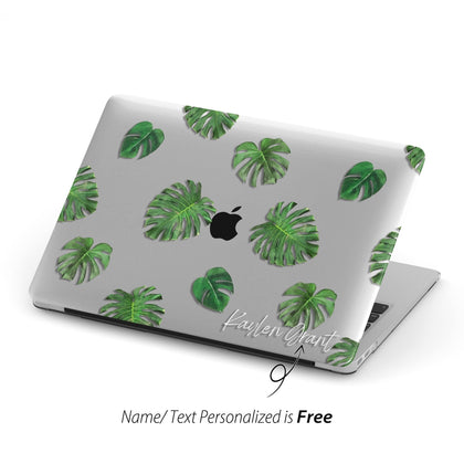 Watercolour Monstera Leaves, Personalized Name Clear Macbook Hard Case - MinimalGadget