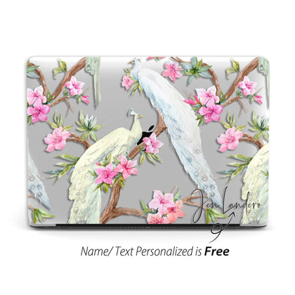 White Phoenix Pink flower, Macbook Clear Hard Case, Aesthetic Personalized Name - MinimalGadget