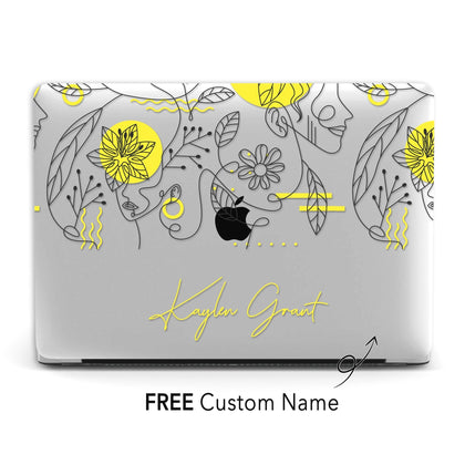 Yellow Flower line Art Macbook Case, Custom Name Aesthetic Case - MinimalGadget