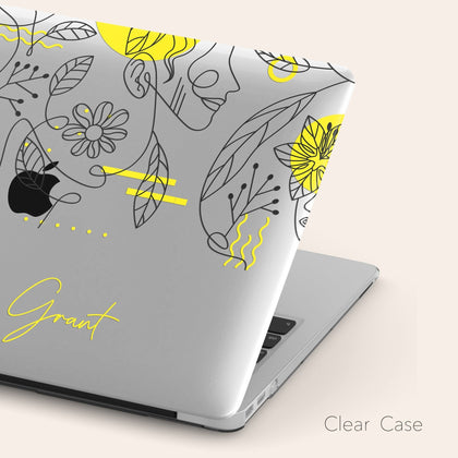 Yellow Flower line Art Macbook Case, Custom Name Aesthetic Case - MinimalGadget