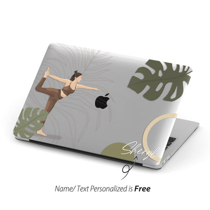 Yoga Woman abstract Plants Illustration, Macbook Clear Case, Personalized Name - MinimalGadget